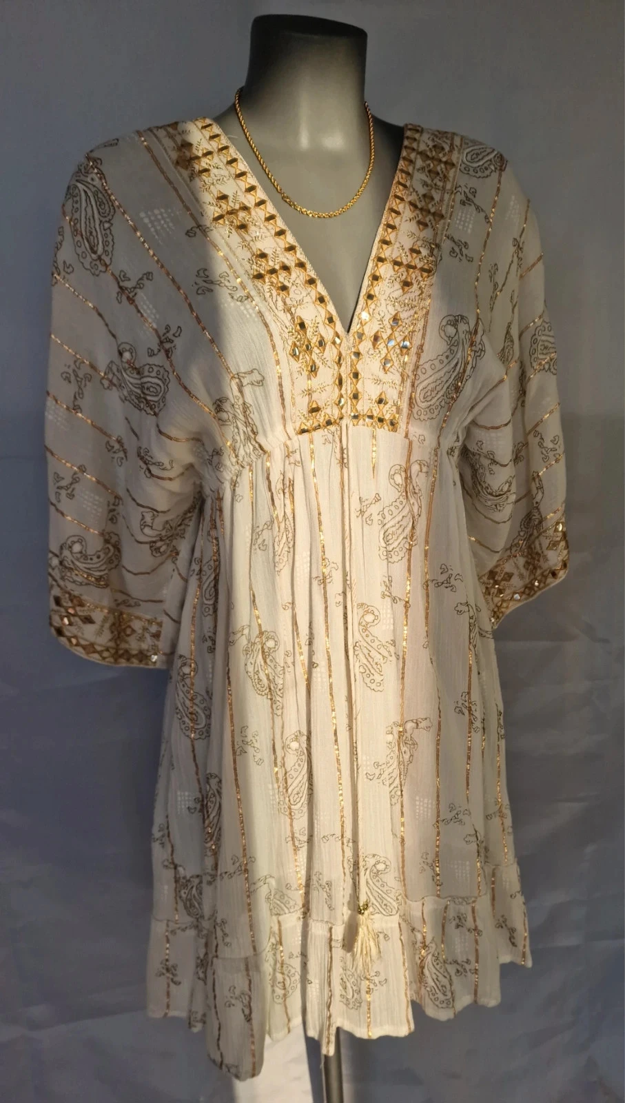 Robe bohème blanche et dorée – détails brodés – taille 36/38 – photo 7